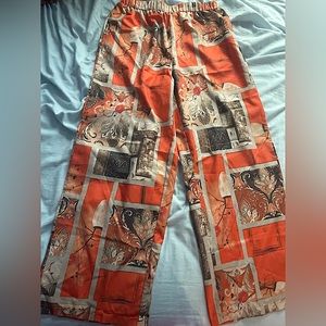 SHEIN VCAY orange, black, and cream scarf print pants in a size large